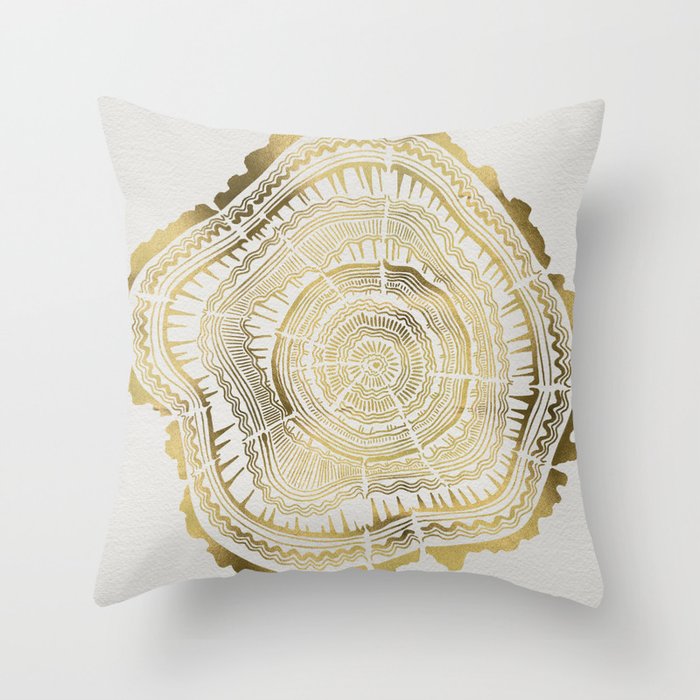Gold Tree Rings Throw Pillow