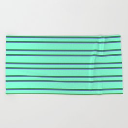 [ Thumbnail: Aquamarine, Forest Green, and Slate Blue Colored Lined Pattern Beach Towel ]