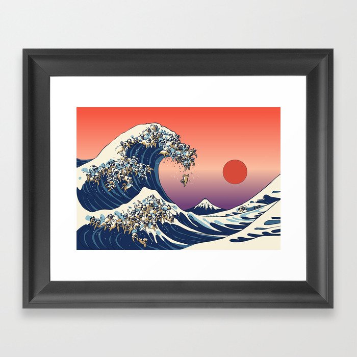 The Great Wave of Pug Framed Art Print