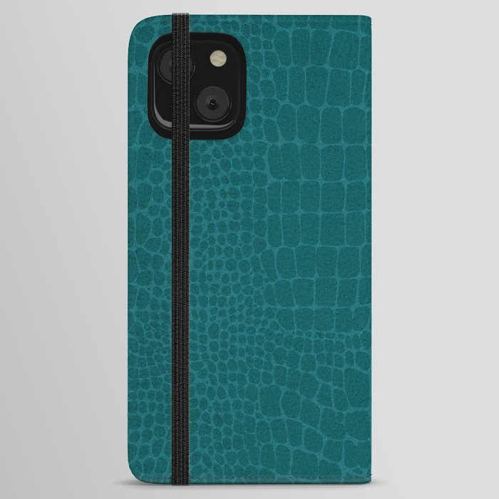 Blue Teal Crocodile Faux Leather Animal Print iPhone Wallet Case