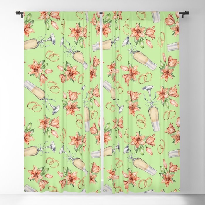 Wedding Champagne and Flowers Modern Green Collection Blackout Curtain