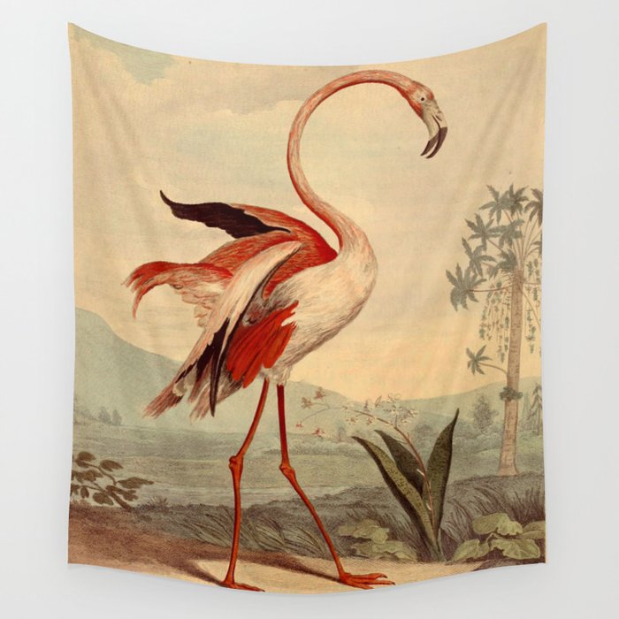 Pink flamingo on a tropical beach Wall Tapestry