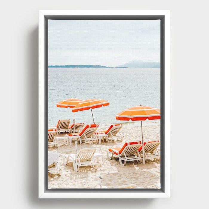 Ocean Beach Print, Pastel Beach, Beach Print, French Riviera Beach Print, Summer Vibes, People Beach Umbrellas Art, Cote D'Azur Framed Canvas