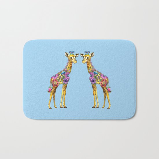 Geraldine the Geniunely Nice Giraffe Blue Bath Mat
