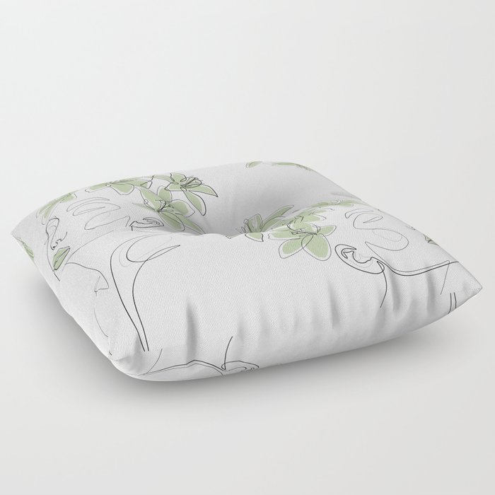 Matcha Lily Beauty / floral drawing of a woman Floor Pillow