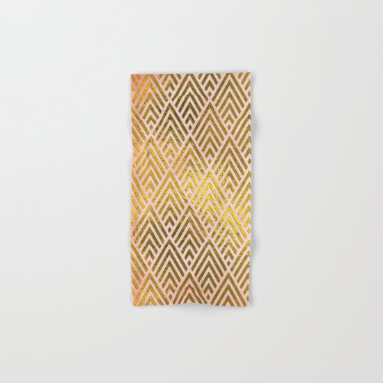 Gold foil triangles on pink - Elegant and luxury triangle pattern Hand & Bath Towel