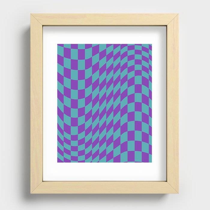 Blue & Purple Warped Checkerboard Pattern Recessed Framed Print