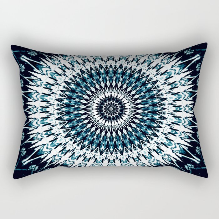 Indigo Navy White Mandala Design Rectangular Pillow