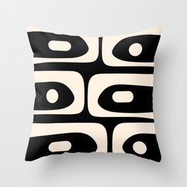 Mid Century Modern Piquet Abstract Pattern in Black and Almond Cream Throw Pillow
