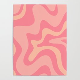 Retro Liquid Swirl Abstract Pattern Square In Bubblegum Blush Pink Tones Poster