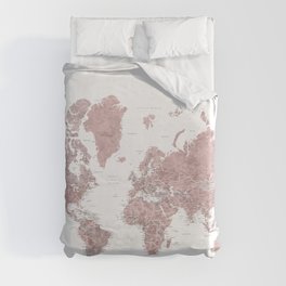Where I've never been detailed world map in dusty pink Duvet Cover