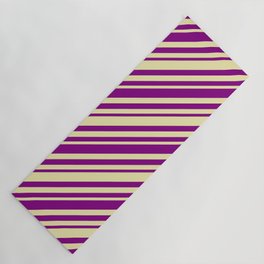 [ Thumbnail: Pale Goldenrod and Purple Colored Lined Pattern Yoga Mat ]