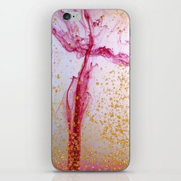 Natural ink flow in water. Red Alcohol ink fluid abstract texture fluid art with gold glitter and liquid iPhone Skin