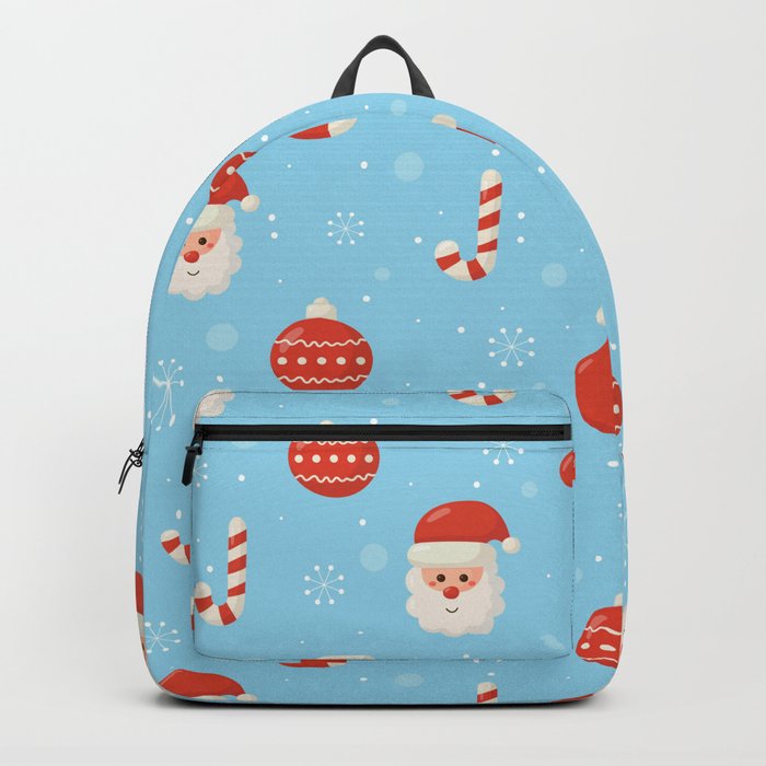 Cute Christmas Doodle Seamless Pattern on Blue Background Backpack