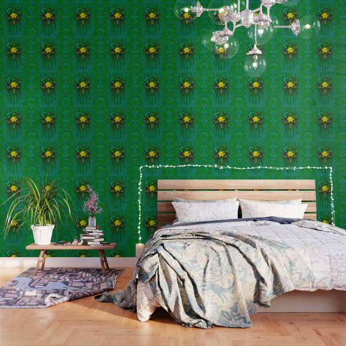 floral moon in the big green shimmering forest Wallpaper