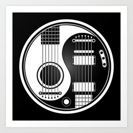 White and Black Acoustic Electric Yin Yang Guitars Art Print