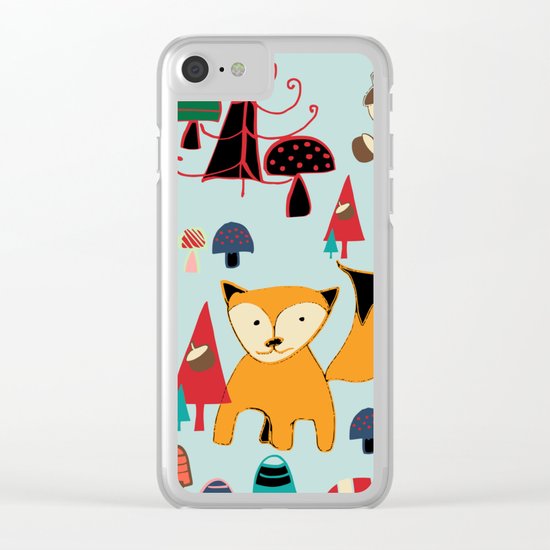 Woodland fox blue Clear iPhone Case