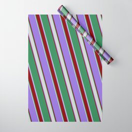 [ Thumbnail: Purple, Dark Red, Sea Green, and Light Grey Colored Lines Pattern Wrapping Paper ]