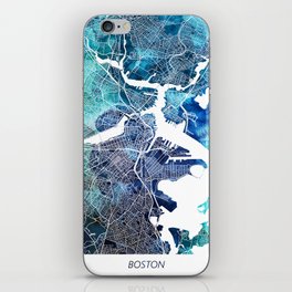 Boston Massachusetts Map Navy Blue Turquoise Watercolor iPhone Skin