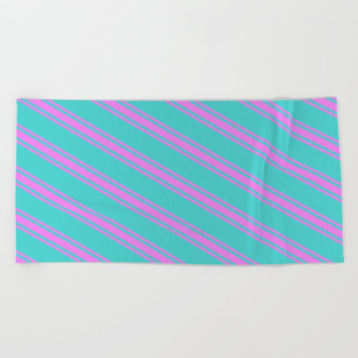 Turquoise & Violet Colored Lined/Striped Pattern Beach Towel
