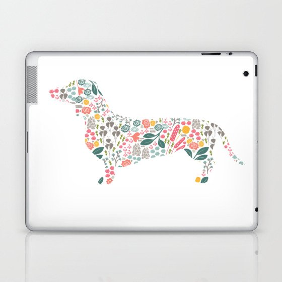 Dachshund Floral Watercolor Art Laptop & iPad Skin