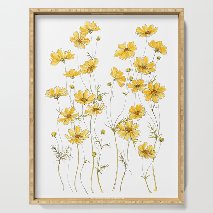 Yellow Cosmos Flowers Serving Tray