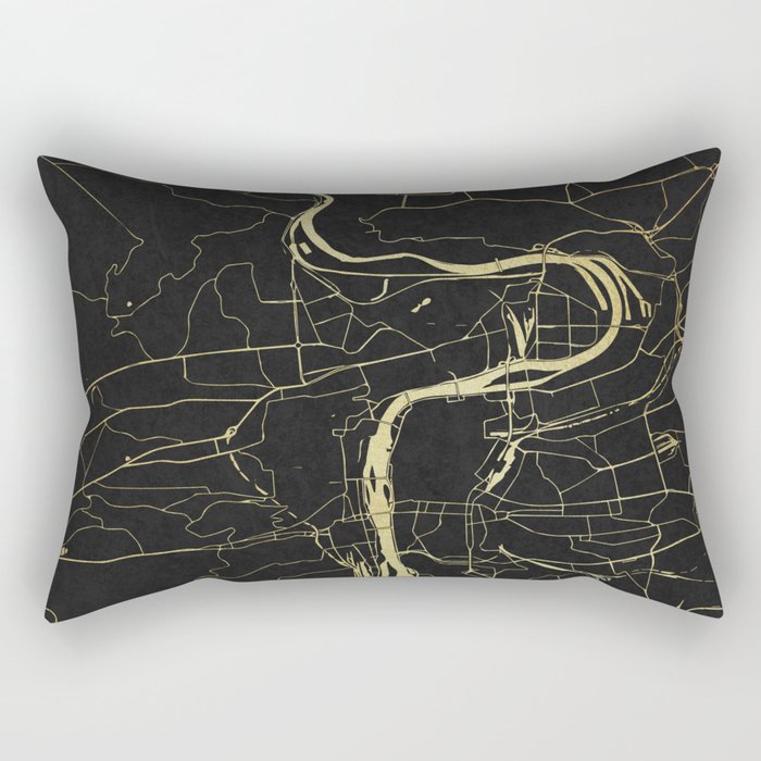 Prague Black and Gold Map Rectangular Pillow