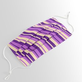[ Thumbnail: Beige, Indigo & Orchid Colored Lines Pattern Face Mask ]