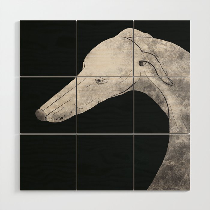 Greyhound portrait monochrome 02 Wood Wall Art