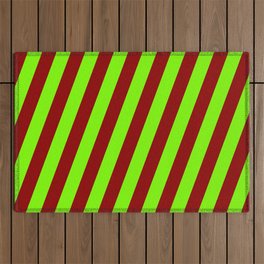 [ Thumbnail: Green & Dark Red Colored Lines Pattern Outdoor Rug ]