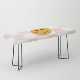 Smiley Face Pink & White Checker Pattern Bench