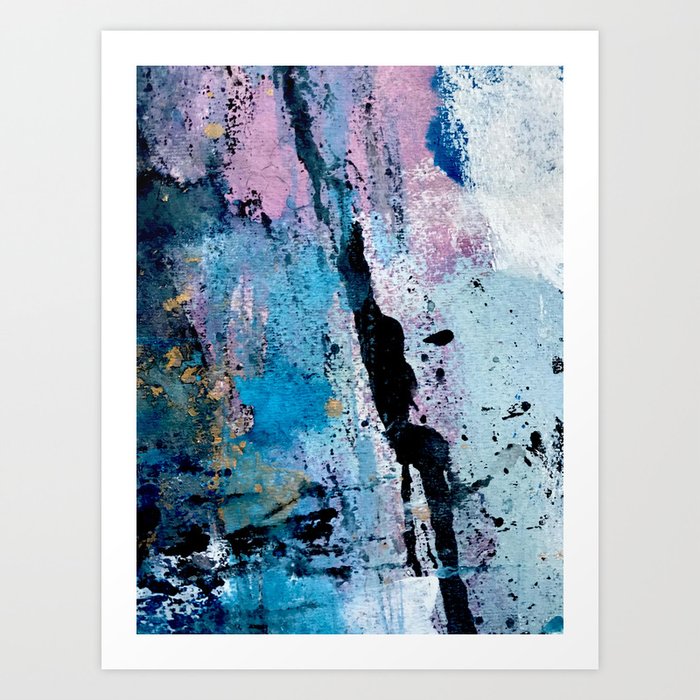 Breathe [3]: colorful abstract in black, blue, purple, gold and white Art Print