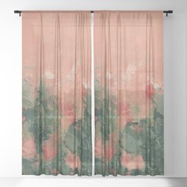 Orange pink floral Sheer Curtain