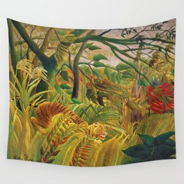 Tiger in a Tropical Storm, Exotic, Henri Rousseau Wall Tapestry