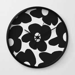 Black Retro Flowers White Background #decor #society6 #buyart Wall Clock