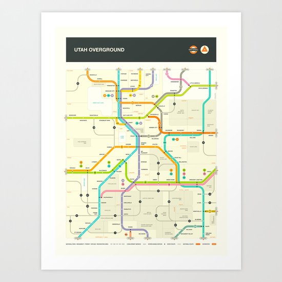 UTAH HIGHWAY MAP Art Print