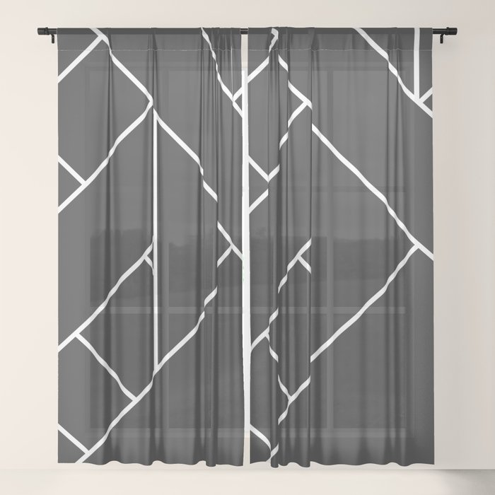 Charcoal Black And White Geometric Abstract Paths And Lines Sheer