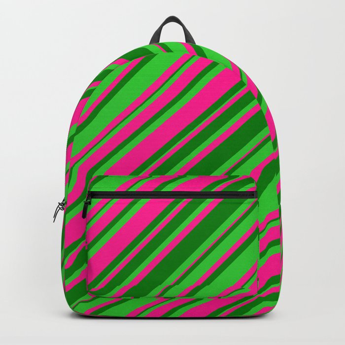 Deep Pink, Green & Lime Green Colored Lines Pattern Backpack