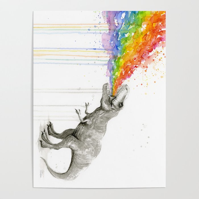 T-Rex Dinosaur Rainbow Puke Taste the Rainbow Watercolor Poster