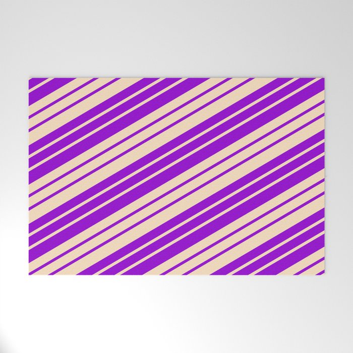 Dark Violet and Bisque Colored Stripes/Lines Pattern Welcome Mat