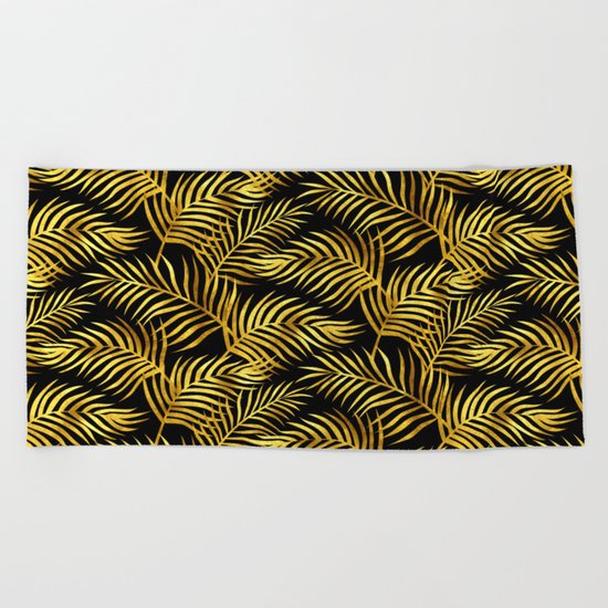 Palm Leaves_Gold and Black Beach Towel