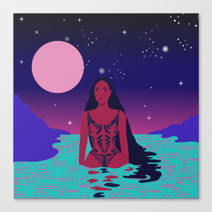 Galactica // Space, Galaxy, Pink, Purple, Water, Woman Canvas Print