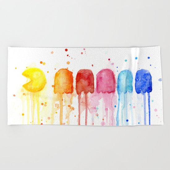 Retro Rainbow Geek Video Game Art Beach Towel