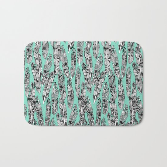geo feathers mint Bath Mat