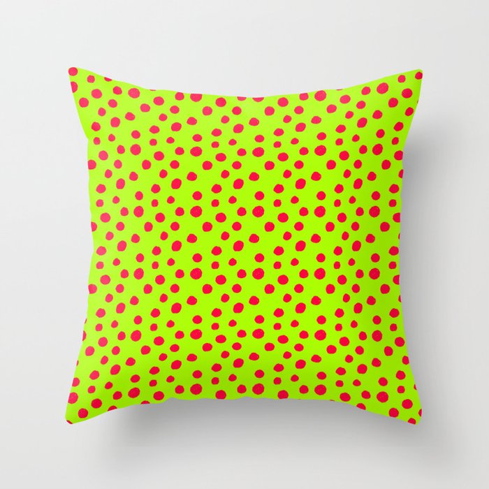 Neon Green Red Spots Pattern Throw Pillow