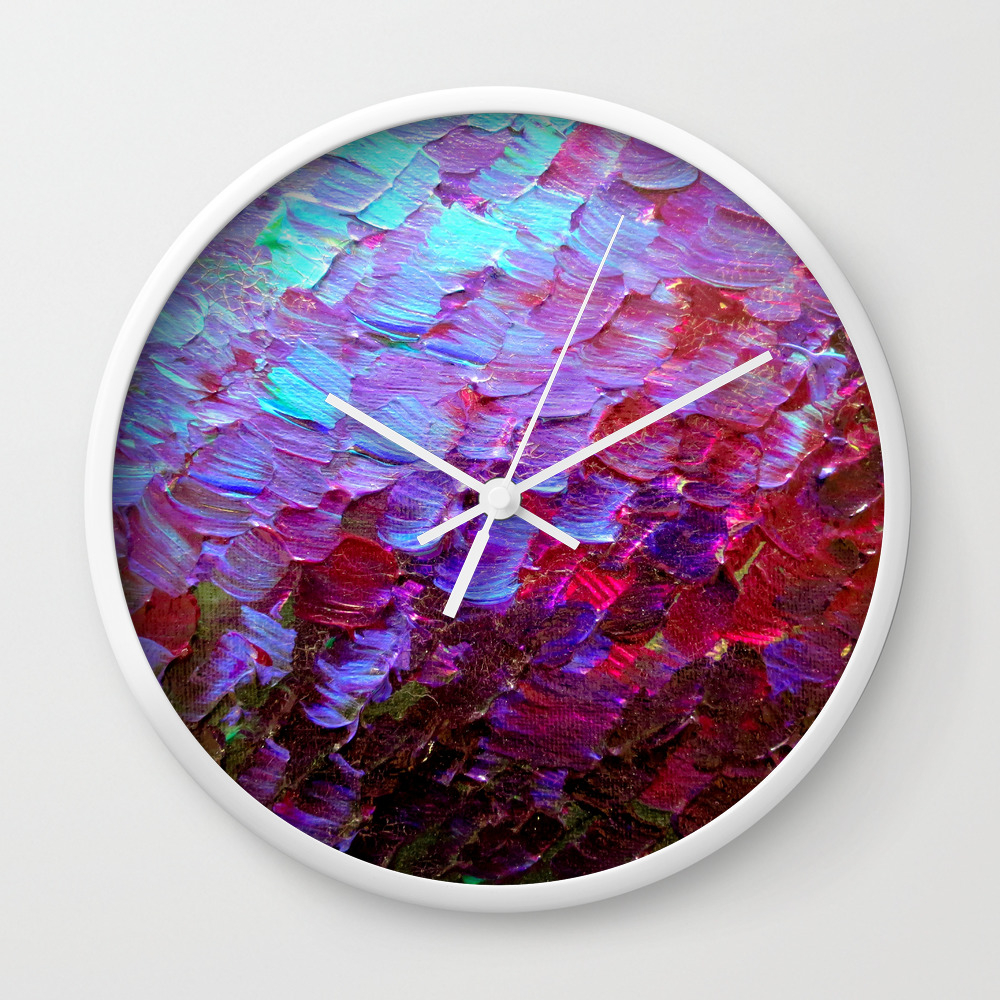 Mermaid Scales Colorful Ombre Abstract Acrylic Impasto Painting Violet Purple Plum Ocean Waves Art Wall Clock By Ebiemporium Society6