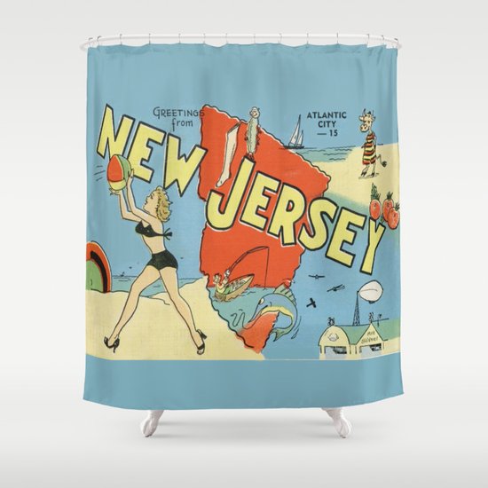 Retro New Jersey Beach Vintage Postcard Shower Curtain By