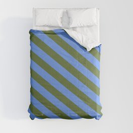 [ Thumbnail: Cornflower Blue and Dark Olive Green Colored Lines/Stripes Pattern Comforter ]