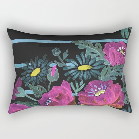 Watercolor Poppies on a striped background. 2 Rectangular Pillow