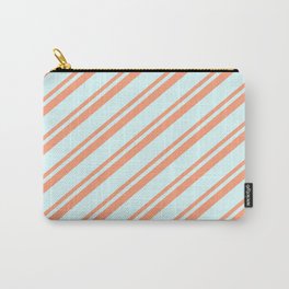 [ Thumbnail: Light Salmon & Light Cyan Colored Striped Pattern Carry-All Pouch ]